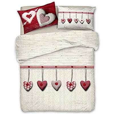 PENSIERI DELICATI Parure Pokrowiec na kołdrę 100% bawełna, w komplecie z workiem 250x200cm i 2 poszewki 52x82cm, Wyprodukowano we Włoszech, prać w pralce 40°, fantazyjne serce wiszące czerwone PENSIERI DELICATI Parure Pokrowiec na kołdrę 100% bawełna, w komplecie z workiem 250x200cm i 2 poszewki 52x82cm, Wyprodukowano we Włoszech, prać w pralce 40°, fantazyjne serce wiszące czerwone