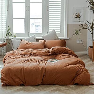 AMWAN Zestaw poszewek: 1 poszwa na kołdrę w rozmiarze twin XL, 2 poszewki na poduszki, z bawełnianej dżersejowej dzianiny, jednolity pomarańczowy (pumpkin caramel), rdzawy, terakota AMWAN Zestaw poszewek: 1 poszwa na kołdrę w rozmiarze twin XL, 2 poszewki na poduszki, z bawełnianej dżersejowej dzianiny, jednolity pomarańczowy (pumpkin caramel), rdzawy, terakota