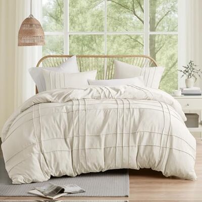 Comfort Spaces Kremowy zestaw poszewek na kołdrę typu king-size, 3 sztuki, plisowana poszewka na kołdrę, całoroczna, lekka, przypominająca bawełnę, wstępnie sprana poszewka na kołdrę z mikrofibry, Comfort Spaces Kremowy zestaw poszewek na kołdrę typu king-size, 3 sztuki, plisowana poszewka na kołdrę, całoroczna, lekka, przypominająca bawełnę, wstępnie sprana poszewka na kołdrę z mikrofibry,