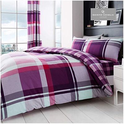 GC GAVENO CAVAILIA Poszewka na kołdrę w kratkę + poszewki na poduszki Poycotton King Size (230 x 220 cm) miękkie poszewki na łóżka fioletowe GC GAVENO CAVAILIA Poszewka na kołdrę w kratkę + poszewki na poduszki Poycotton King Size (230 x 220 cm) miękkie poszewki na łóżka fioletowe