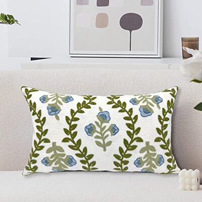 Alysheer Kwiatowy haftowany wiejski dom lędźwiowy dekoracyjna poszewka na poduszkę 30 cm x 50 cm, wiejski kwiatowy wzór z zielonymi liśćmi, 100% bawełniane płótno poszewka na poduszkę na sofę kanapę Alysheer Kwiatowy haftowany wiejski dom lędźwiowy dekoracyjna poszewka na poduszkę 30 cm x 50 cm, wiejski kwiatowy wzór z zielonymi liśćmi, 100% bawełniane płótno poszewka na poduszkę na sofę kanapę