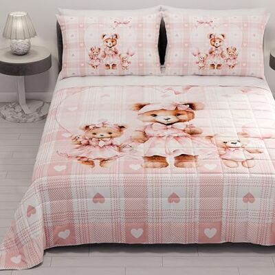 PETTI Artigiani Italiani Narzuta na łóżko kwadratowe i półletnie 220 x 260 cm 100 g/m², dwustronna kołdra kwadratowa, kołdra typu queen size, lekka kołdra, różowy miś, 100% wyprodukowano we Włoszech PETTI Artigiani Italiani Narzuta na łóżko kwadratowe i półletnie 220 x 260 cm 100 g/m², dwustronna kołdra kwadratowa, kołdra typu queen size, lekka kołdra, różowy miś, 100% wyprodukowano we Włoszech