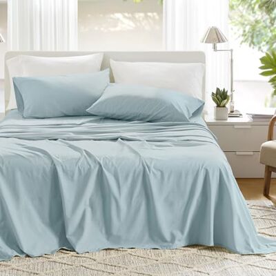 Comfort Spaces Prześcieradła, 100% bawełna, oddychające, lekkie, miękkie, z elastyczną kieszenią 35 cm, do materacy o grubości do 40 cm, pościel całoroczna, 4 el., King, jasnoniebieskie Comfort Spaces Prześcieradła, 100% bawełna, oddychające, lekkie, miękkie, z elastyczną kieszenią 35 cm, do materacy o grubości do 40 cm, pościel całoroczna, 4 el., King, jasnoniebieskie