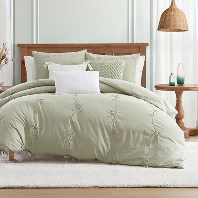 Peri Home Pościel z kokardą poszewka na kołdrę Cottage Core Vintage Country 100% bawełna 2-częściowy zestaw, podwójna, zielone kokardki Sasha Peri Home Pościel z kokardą poszewka na kołdrę Cottage Core Vintage Country 100% bawełna 2-częściowy zestaw, podwójna, zielone kokardki Sasha
