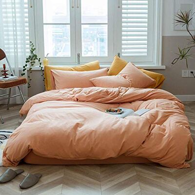 AMWAN Peach Pink Color Duvet Cover Twin Solid Orange Bedding Set 100% Knitted Cotton Comforter Cover Solid Color Duvet Cover Hotel Quality Luxury Bedding Set 1 Duvet Cover with 2 Pillowcases AMWAN Peach Pink Color Duvet Cover Twin Solid Orange Bedding Set 100% Knitted Cotton Comforter Cover Solid Color Duvet Cover Hotel Quality Luxury Bedding Set 1 Duvet Cover with 2 Pillowcases