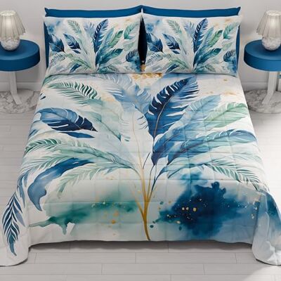 PETTI Artigiani Italiani Narzuta na łóżko queen size 220 x 260 cm, 100 g/m², dwustronna kołdra, kołdra kwadratowa, lekka kołdra, niebieska palma, wyprodukowana we Włoszech PETTI Artigiani Italiani Narzuta na łóżko queen size 220 x 260 cm, 100 g/m², dwustronna kołdra, kołdra kwadratowa, lekka kołdra, niebieska palma, wyprodukowana we Włoszech
