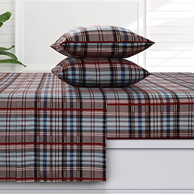 Tribeca Living Brentwood Flanelowy zestaw pościeli, niezwykle miękka, 100% bawełna, pojemne narożniki, rozmiar king, kratka, brązowy Tribeca Living Brentwood Flanelowy zestaw pościeli, niezwykle miękka, 100% bawełna, pojemne narożniki, rozmiar king, kratka, brązowy