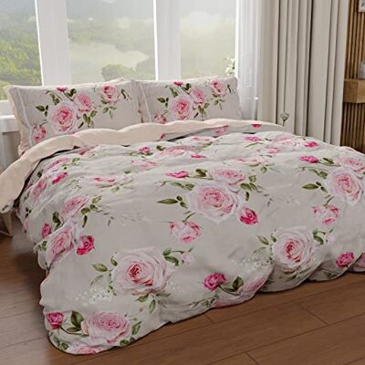 PETTI Artigiani Italiani Pokrowiec na kołdrę, półtora 200 x 200 cm, zestaw poszewek na kołdrę z mikrofibry z nadrukiem cyfrowym + 1 poszewka 50 x 80 cm Made in Italy Kwiatowy 20 Tortora PETTI Artigiani Italiani Pokrowiec na kołdrę, półtora 200 x 200 cm, zestaw poszewek na kołdrę z mikrofibry z nadrukiem cyfrowym + 1 poszewka 50 x 80 cm Made in Italy Kwiatowy 20 Tortora