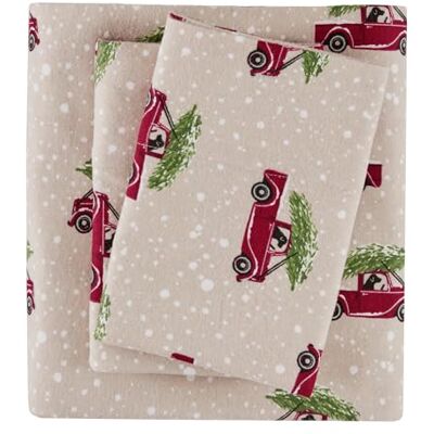 WOOLRICH 100% bawełna flanelowa ciepła zimna pogoda ultra miękkie prześcieradło zestaw pościeli, królowa, brązowe samochody WOOLRICH 100% bawełna flanelowa ciepła zimna pogoda ultra miękkie prześcieradło zestaw pościeli, królowa, brązowe samochody