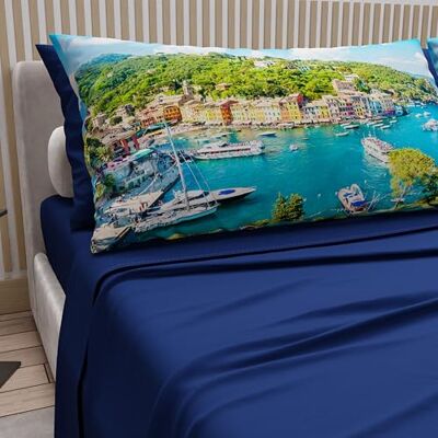 PETTI Artigiani Italiani Bawełniany komplet pościeli Maxi z poszewkami na poduszki i prześcieradłem z gumką 180x200, elektryczny niebieski Portofino Design, 100% Made in Italy PETTI Artigiani Italiani Bawełniany komplet pościeli Maxi z poszewkami na poduszki i prześcieradłem z gumką 180x200, elektryczny niebieski Portofino Design, 100% Made in Italy