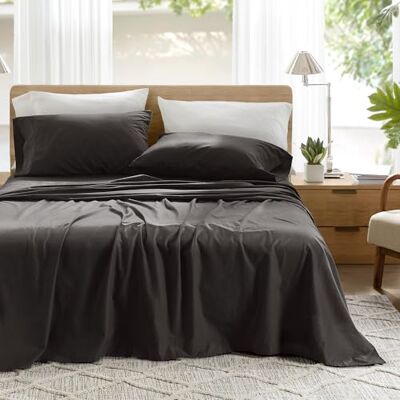 Comfort Spaces Prześcieradła, 100% bawełna, oddychające, lekkie, miękkie, z elastyczną kieszenią 35 cm, do materacy o grubości do 40 cm, pościel całoroczna, 4 el., King, czarne Comfort Spaces Prześcieradła, 100% bawełna, oddychające, lekkie, miękkie, z elastyczną kieszenią 35 cm, do materacy o grubości do 40 cm, pościel całoroczna, 4 el., King, czarne