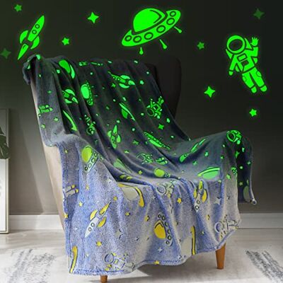 Jekeno Glow in The Dark Blanket Space Gifts for Boys Glowing Star Astronaut Spaceship Rocket Planet Soft Plush Galaxy Throw Blanket Gift Ideas for Kids Teens Girls Boy Birthday Christmas 50" x 60 Jekeno Glow in The Dark Blanket Space Gifts for Boys Glowing Star Astronaut Spaceship Rocket Planet Soft Plush Galaxy Throw Blanket Gift Ideas for Kids Teens Girls Boy Birthday Christmas 50" x 60