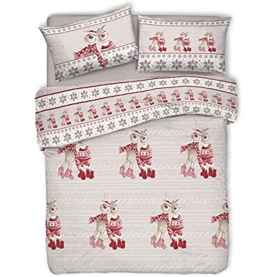 PENSIERI DELICATI Parure Pokrowiec na kołdrę 100% bawełna, w komplecie z workiem 250x200cm i 2 poszewki 52x82cm, Made in Italy, zmywalna poszewka na kołdrę 40°, Fantasia Renifer Czerwony PENSIERI DELICATI Parure Pokrowiec na kołdrę 100% bawełna, w komplecie z workiem 250x200cm i 2 poszewki 52x82cm, Made in Italy, zmywalna poszewka na kołdrę 40°, Fantasia Renifer Czerwony