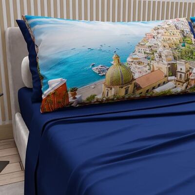 PETTI Artigiani Italiani Bawełniany komplet pościeli Maxi z poszewkami na poduszki i prześcieradłem z gumką 180x200, elektryczny niebieski Positano Design, 100% Made in Italy PETTI Artigiani Italiani Bawełniany komplet pościeli Maxi z poszewkami na poduszki i prześcieradłem z gumką 180x200, elektryczny niebieski Positano Design, 100% Made in Italy