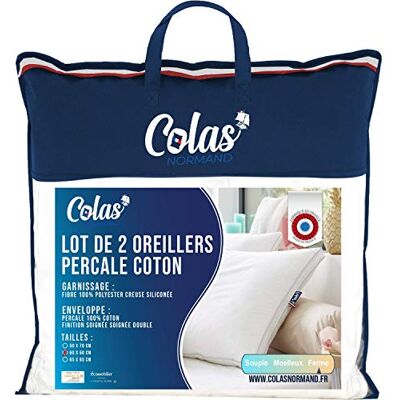 COLAS NORMAND Poduszka z bawełny perkalowej, 60 x 60 cm, delikatne wykończenie, komfort, 100% bawełna, perkal, jakość premium, miękka, francuska, biała, 2 sztuki COLAS NORMAND Poduszka z bawełny perkalowej, 60 x 60 cm, delikatne wykończenie, komfort, 100% bawełna, perkal, jakość premium, miękka, francuska, biała, 2 sztuki