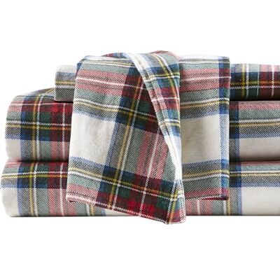 Comfort Spaces Bawełniana flanela oddychające ciepłe głębokie kieszenie z poszewką na poduszkę pościel, Twin szkocka krata czerwona, CS20-1078 Comfort Spaces Bawełniana flanela oddychające ciepłe głębokie kieszenie z poszewką na poduszkę pościel, Twin szkocka krata czerwona, CS20-1078