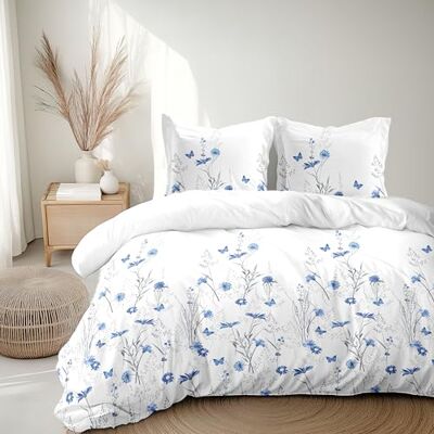 HOME LINGE PASSION Komplet pościeli 140 x 200 cm, 2 sztuki, perkal z miękkiej bawełny poszewka + poszewka na poduszkę biały i niebieski model L'Unsoumise HOME LINGE PASSION Komplet pościeli 140 x 200 cm, 2 sztuki, perkal z miękkiej bawełny poszewka + poszewka na poduszkę biały i niebieski model L'Unsoumise