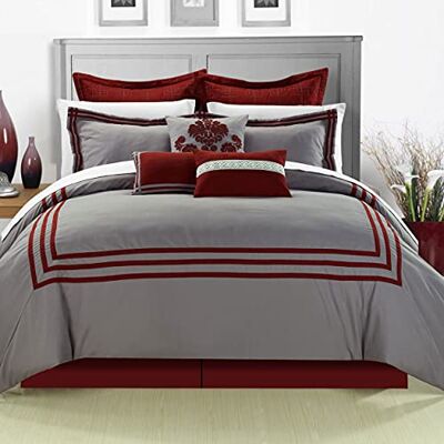 Chic Home 8-częściowy zestaw pluszowych poszewek Cosmo, King, czerwony Chic Home 8-częściowy zestaw pluszowych poszewek Cosmo, King, czerwony