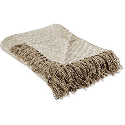 DII Kamienne paski Homespun tkane narzuty, 127 x 152 cm z frędzlami 6 cm, DII Kamienne paski Homespun tkane narzuty, 127 x 152 cm z frędzlami 6 cm,