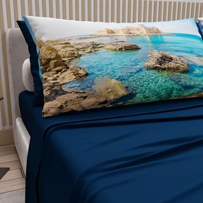 PETTI Artigiani Italiani Bawełniany zestaw prześcieradeł Maxi z poszewkami na poduszki i prześcieradłem z gumką 180x200, niebieska kalabria noc, 100% Made in Italy PETTI Artigiani Italiani Bawełniany zestaw prześcieradeł Maxi z poszewkami na poduszki i prześcieradłem z gumką 180x200, niebieska kalabria noc, 100% Made in Italy