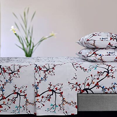 Tribeca Living Emilia Tree flanelowy zestaw bardzo głębokich kieszeni, 170 g/m², Queen, wielokolorowy, (EMILIASHEQU), czerwony Tribeca Living Emilia Tree flanelowy zestaw bardzo głębokich kieszeni, 170 g/m², Queen, wielokolorowy, (EMILIASHEQU), czerwony