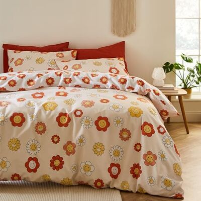 Sassy B Pościel Groovy Floral dwustronna podwójna poszewka na kołdrę z poszewkami na poduszki naturalny Sassy B Pościel Groovy Floral dwustronna podwójna poszewka na kołdrę z poszewkami na poduszki naturalny