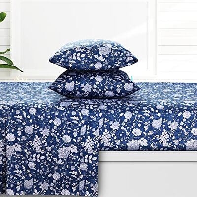 AZORES HOME Kate 300 wątków bawełna organiczna głęboka kieszeń zestaw prześcieradeł Queen, ciemnoniebieski (KATEORGSHEQU) AZORES HOME Kate 300 wątków bawełna organiczna głęboka kieszeń zestaw prześcieradeł Queen, ciemnoniebieski (KATEORGSHEQU)