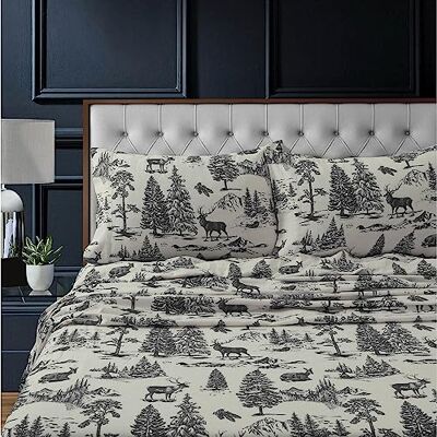 Tribeca Living MTOILSHEETQUCG zestaw prześcieradeł z głębokimi kieszeniami, królowa, jeleń toile węgiel Tribeca Living MTOILSHEETQUCG zestaw prześcieradeł z głębokimi kieszeniami, królowa, jeleń toile węgiel