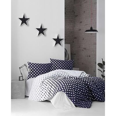 Nuit Des Rêves Premium Ranforce Double Quilt Cover Set (200 x 200 cm), ciemnoniebieska i biała 100% bawełna, 140 wątków, można prać w pralce, koperta i zapięcie na guziki, stylowe i wygodne łóżko Nuit Des Rêves Premium Ranforce Double Quilt Cover Set (200 x 200 cm), ciemnoniebieska i biała 100% bawełna, 140 wątków, można prać w pralce, koperta i zapięcie na guziki, stylowe i wygodne łóżko