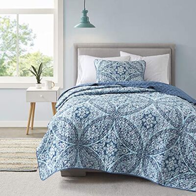 Comfort Spaces Komplet pościeli, dwustronny, z pikowaniem ściegiem wermiszel, całoroczny, lekka kołdra dekoracyjna i poszewki na poduszki, rozm. Twin/Twin XL (170 × 230 cm), Gloria Damask Aqua, 2 szt. Comfort Spaces Komplet pościeli, dwustronny, z pikowaniem ściegiem wermiszel, całoroczny, lekka kołdra dekoracyjna i poszewki na poduszki, rozm. Twin/Twin XL (170 × 230 cm), Gloria Damask Aqua, 2 szt.