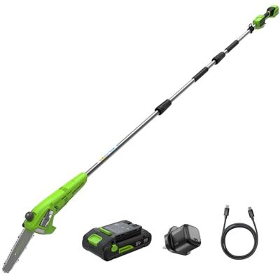 Greenworks Ciężarka akumulatorowa 24 V, 20 cm, zasięg 2,68 m, do cięcia drzew, elektryczna piła łańcuchowa z automatycznym olejowaniem, prędkość łańcucha 6,7 m/s, akumulator 2 Ah i ładowarka USB C 30 Greenworks Ciężarka akumulatorowa 24 V, 20 cm, zasięg 2,68 m, do cięcia drzew, elektryczna piła łańcuchowa z automatycznym olejowaniem, prędkość łańcucha 6,7 m/s, akumulator 2 Ah i ładowarka USB C 30