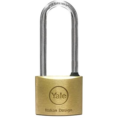 Yale Y1130050080X mosiężna kłódka, szerokość korpusu 50 mm, długi łuk ze stali węgloizolowanej 26 mm, z gumowym pierścieniem i systemem podwójnego zamykania Yale Y1130050080X mosiężna kłódka, szerokość korpusu 50 mm, długi łuk ze stali węgloizolowanej 26 mm, z gumowym pierścieniem i systemem podwójnego zamykania