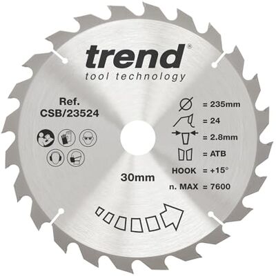 Trend Tarcza TCT do drewna 235mm 24T otwór 30mm 2,8mm kerf +15° Do grubych cięć poprzecznych w drewnie: ostrze TCT 24T, kerf 2,8 mm, kąt +15° i otwór 30 mm do pilarek stołowych/ręcznych. Trend Tarcza TCT do drewna 235mm 24T otwór 30mm 2,8mm kerf +15° Do grubych cięć poprzecznych w drewnie: ostrze TCT 24T, kerf 2,8 mm, kąt +15° i otwór 30 mm do pilarek stołowych/ręcznych.