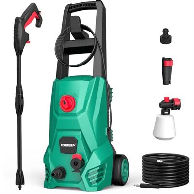 HYCHIKA BETTER TOOLS FOR BETTER LIFE HYCHIKA Elektryczna myjka wysokociśnieniowa, 1305 psi, maks. 1,45 GPM, przenośna myjka samochodowa ze zbiornikiem piankowym, spodnie 30 m, Power Washer Great for Cars, Fences Patios HYCHIKA BETTER TOOLS FOR BETTER LIFE HYCHIKA Elektryczna myjka wysokociśnieniowa, 1305 psi, maks. 1,45 GPM, przenośna myjka samochodowa ze zbiornikiem piankowym, spodnie 30 m, Power Washer Great for Cars, Fences Patios