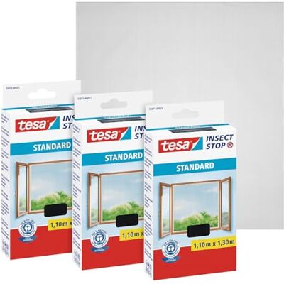 tesa INSECT STOP H&L Fly Screen for Window siatka przeciw owadom z taśmą rzepową, przycinana na wymiar, bez wiercenia 3 x siatka 110 x 130 cm antracyt tesa INSECT STOP H&L Fly Screen for Window siatka przeciw owadom z taśmą rzepową, przycinana na wymiar, bez wiercenia 3 x siatka 110 x 130 cm antracyt