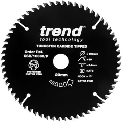 Trend Tarcza piły PTFE do drewna 160 mm, 20 mm, 60 zębów, 2,2 mm Do cięcia drewna: powłoka PTFE nieprzywierająca, Ø160 mm, otwór 20 mm, 60 zębów, CSB/16060/P Trend Tarcza piły PTFE do drewna 160 mm, 20 mm, 60 zębów, 2,2 mm Do cięcia drewna: powłoka PTFE nieprzywierająca, Ø160 mm, otwór 20 mm, 60 zębów, CSB/16060/P