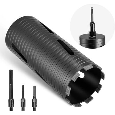 VEVOR Bity do murarstwa, średnica 102 mm, głębokość wiercenia 241 mm, gwint wewnętrzny M16, wiertło diamentowe na sucho z 3 adapterami, klucz sześciokątny do betonu zbrojonego VEVOR Bity do murarstwa, średnica 102 mm, głębokość wiercenia 241 mm, gwint wewnętrzny M16, wiertło diamentowe na sucho z 3 adapterami, klucz sześciokątny do betonu zbrojonego
