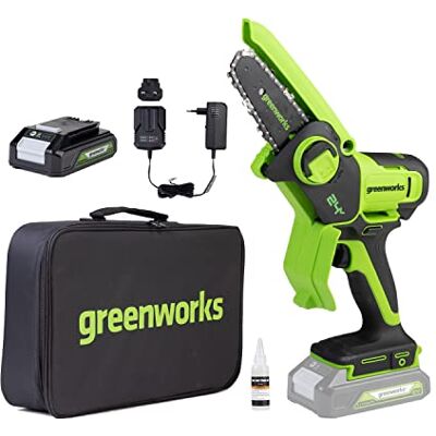 Greenworks Mini piła łańcuchowa 24 V 4 cale (10 cm) akumulatorowa piła łańcuchowa z akumulatorem 2 Ah, elektryczna piła łańcuchowa 7,8 m/s, do gałęzi drzew, cięcia ogrodu, dziedzińca i gospodarstwa Greenworks Mini piła łańcuchowa 24 V 4 cale (10 cm) akumulatorowa piła łańcuchowa z akumulatorem 2 Ah, elektryczna piła łańcuchowa 7,8 m/s, do gałęzi drzew, cięcia ogrodu, dziedzińca i gospodarstwa