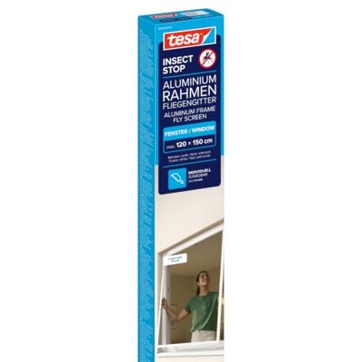 tesa INSECT STOP Aluminium for Window Frame Fly Screen siatka z ramą aluminiową, bez wiercenia, biały 120 x 150 cm tesa INSECT STOP Aluminium for Window Frame Fly Screen siatka z ramą aluminiową, bez wiercenia, biały 120 x 150 cm