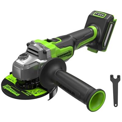 Greenworks Akumulatorowa szlifierka kątowa 24 V 125 mm ostrze tarczowe, 9000 obr./min, silnik bezszczotkowy 900 W, leworęczny lub praworęczny bez baterii i ładowarki AG590 Greenworks Akumulatorowa szlifierka kątowa 24 V 125 mm ostrze tarczowe, 9000 obr./min, silnik bezszczotkowy 900 W, leworęczny lub praworęczny bez baterii i ładowarki AG590