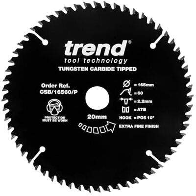 Trend CraftPro TCT PTFE Ostrze Piły z Powłoką Nieprzywierającą, 165 mm Średnica, Otwór 20 mm, 60 Zębów, Szerokość Rowka 2,2 mm, CSB/16560/P Trend CraftPro TCT PTFE Ostrze Piły z Powłoką Nieprzywierającą, 165 mm Średnica, Otwór 20 mm, 60 Zębów, Szerokość Rowka 2,2 mm, CSB/16560/P