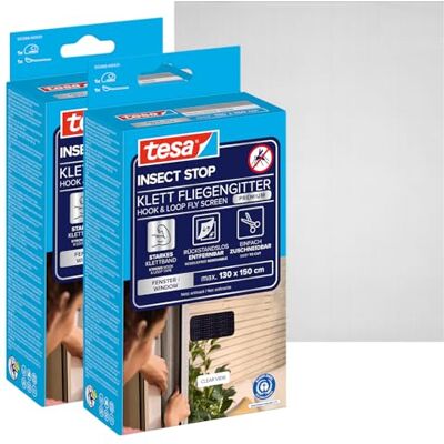 tesa INSECT STOP H&L Fly Screen Premium for Windows siatka z taśmą rzepową, łatwe zdejmowanie, bez wiercenia, antracyt 2x 130 x 150 cm tesa INSECT STOP H&L Fly Screen Premium for Windows siatka z taśmą rzepową, łatwe zdejmowanie, bez wiercenia, antracyt 2x 130 x 150 cm