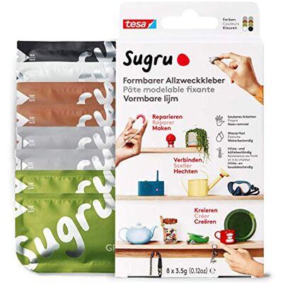 tesa ® Sugru uniwersalny klej formowalny – wszechstronna silikonowa guma do napraw, klejenia i mocowania bez wiercenia – ośmiopak, 8 x 3,5 g, kolor: czarny, biały, zielony, brązowy & szary tesa ® Sugru uniwersalny klej formowalny – wszechstronna silikonowa guma do napraw, klejenia i mocowania bez wiercenia – ośmiopak, 8 x 3,5 g, kolor: czarny, biały, zielony, brązowy & szary