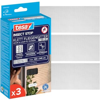 tesa INSECT STOP H&L Fly Screen Premium for Windows siatka z taśmą rzepową, łatwe zdejmowanie, bez wiercenia, antracyt 3x 125 x 245 cm tesa INSECT STOP H&L Fly Screen Premium for Windows siatka z taśmą rzepową, łatwe zdejmowanie, bez wiercenia, antracyt 3x 125 x 245 cm