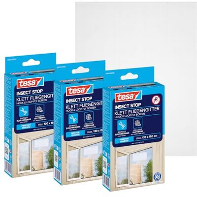 tesa INSECT STOP H&L Fly Screen for Window siatka przeciw owadom z taśmą rzepową, przycinana na wymiar, bez wiercenia 3 x siatka 130 x 150 cm biały tesa INSECT STOP H&L Fly Screen for Window siatka przeciw owadom z taśmą rzepową, przycinana na wymiar, bez wiercenia 3 x siatka 130 x 150 cm biały