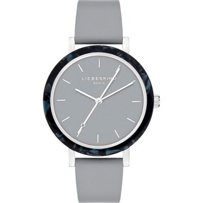 LT-0518-LQ LIEBESKIND BERLIN damski zegarek na rękę – Rundes Gehäuse z gemustertem Acetat-Topring – Lederarmband – Schlichtes Ziffernblatt – Elegancki Quarzuhr srebro i Niebieski LT-0518-LQ LIEBESKIND BERLIN damski zegarek na rękę – Rundes Gehäuse z gemustertem Acetat-Topring – Lederarmband – Schlichtes Ziffernblatt – Elegancki Quarzuhr srebro i Niebieski