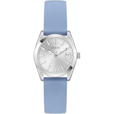 GW1033L1 Guess Alice damski zegarek 32 mm stal nierdzewna – kwarcowy analogowy zegarek na rękę silikonowy pasek niebieski, modny zegarek damski srebrny z datą świecącymi wskazówkami, 3 bar GW1033L1 Guess Alice damski zegarek 32 mm stal nierdzewna – kwarcowy analogowy zegarek na rękę silikonowy pasek niebieski, modny zegarek damski srebrny z datą świecącymi wskazówkami, 3 bar