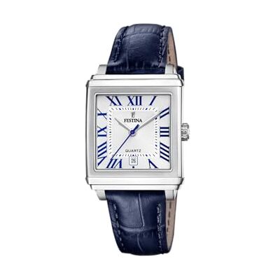 F20682/2 Festina Zegarek damski na kwadratowym szarym etui ze stali nierdzewnej niebieski skórzany pasek, srebrny, pasek F20682/2 Festina Zegarek damski na kwadratowym szarym etui ze stali nierdzewnej niebieski skórzany pasek, srebrny, pasek