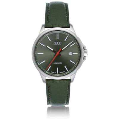 3102500100 Audi zegarek automatyczny, obudowa ze stali nierdzewnej 41 mm, pasek ze skóry jelenia, szwajcarski mechanizm zegarowy Sellita SW200, wodoszczelny 5 ATM, szkło szafirowe, wyprodukowano w Niemczech 3102500100 Audi zegarek automatyczny, obudowa ze stali nierdzewnej 41 mm, pasek ze skóry jelenia, szwajcarski mechanizm zegarowy Sellita SW200, wodoszczelny 5 ATM, szkło szafirowe, wyprodukowano w Niemczech