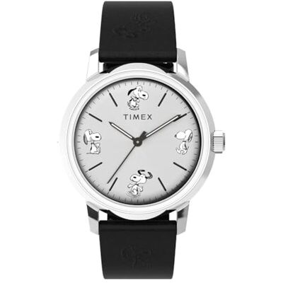 TW2W540000Q Timex Peanuts Automatic zegarek męski 40 mm – czarny skórzany dwuczęściowy pasek szybkiego zakładania, srebrna tarcza, koperta ze stali nierdzewnej, TW2W54000 TW2W540000Q Timex Peanuts Automatic zegarek męski 40 mm – czarny skórzany dwuczęściowy pasek szybkiego zakładania, srebrna tarcza, koperta ze stali nierdzewnej, TW2W54000